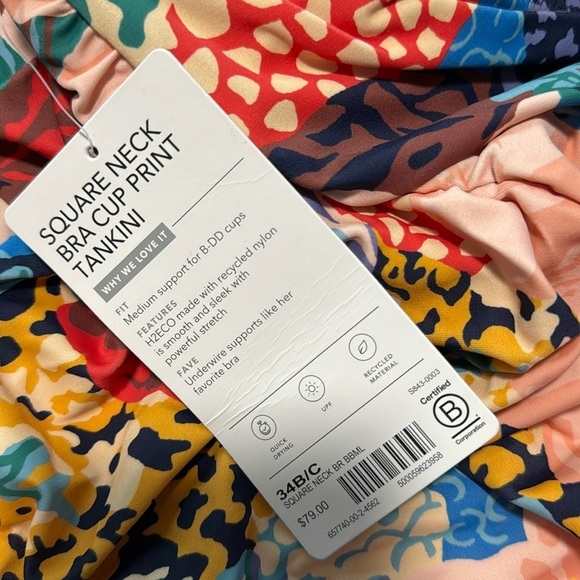 NWT! Athleta Bora Bora Print Square Neck Bra Cup Tankini -Size 34B/C 🩵 - Picture 5 of 6